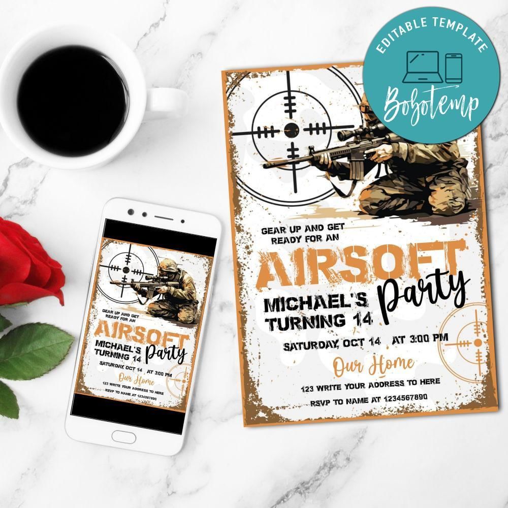 Airsoft Birthday Invitation Customizable Template Instant Download