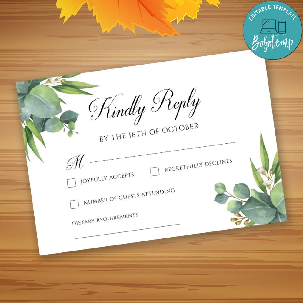 Kindly Reply RSVP Wedding Customizable Template Instant Download | Bobotemp