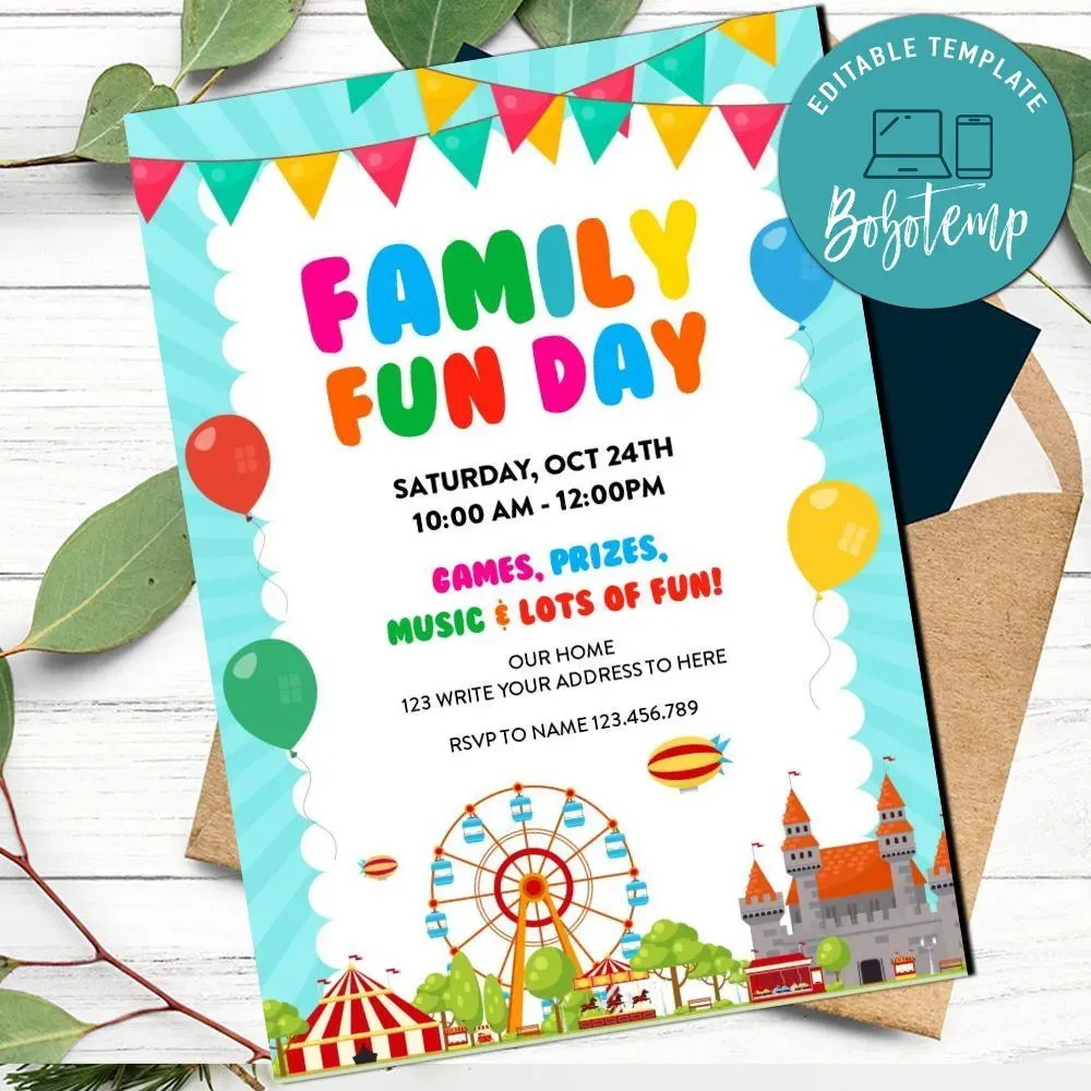 Family fun day Invitation Customizable Template | Bobotemp