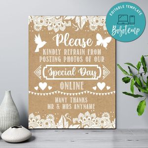 Posting Photos Special Day Online Sign Customizable Template Instant Download