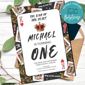 A king of hearts First Birthday Flyer Printable Instant Download