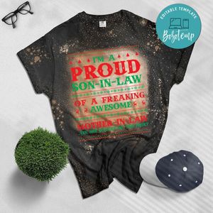 Mens Proud Son In Law Of A Freaking Awesome Mother In Law Bleached T-Shirt