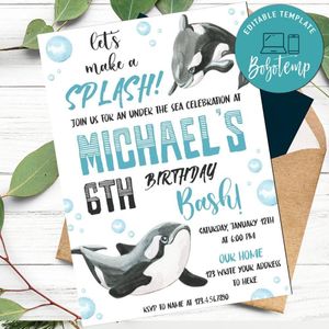 Killer whale Invitation Customizable Template Instant Download