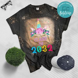 Unicorn First Day Of School Class Of 2032 Kids Bleached T-Shirt