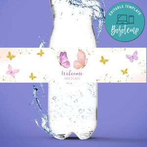Butterfly Birthday Party Water Bottle Label Template to Print at Home Instant Download