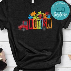 Autism Awareness Red truck PNG file template