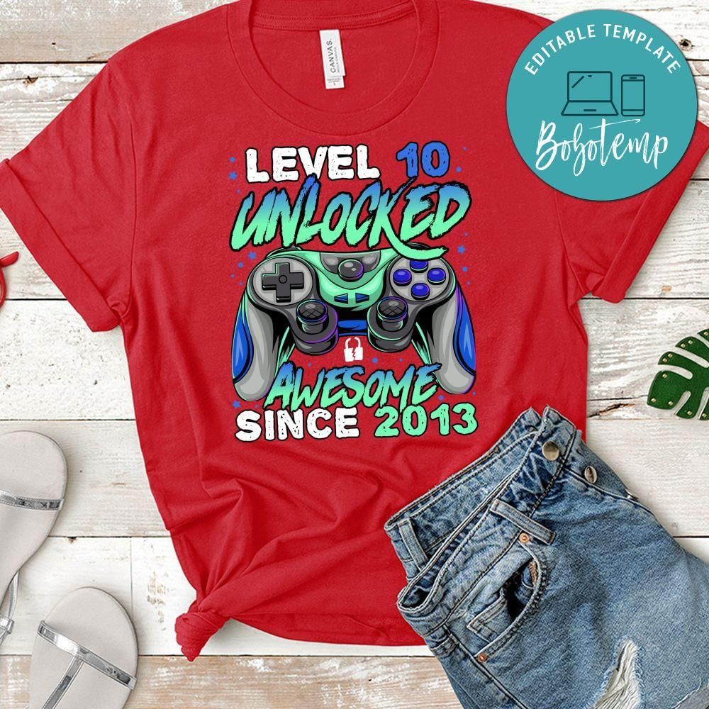 Level 10 Unlocked Awesome Since 20xx 1xth Birthday Gaming Kids PNG file template