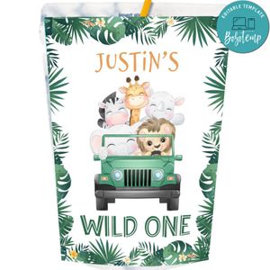 Jungle Safari Wild One Capri Sun Labels Digital File Printable Instant Download