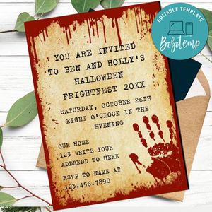 Blood splatter creepy halloween Invitation Customizable Template to print at home Instant Download