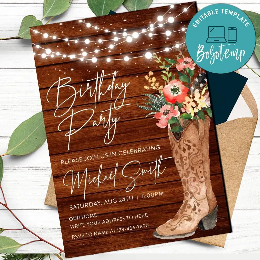Cowgirl Boot Invitation Customizable Template Bobotemp