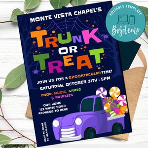 Trunk or treat Invitation Customizable Template to print at home Instant Download