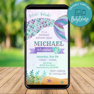 Mobile Mermaid Birthday Text Invitation Instant Download