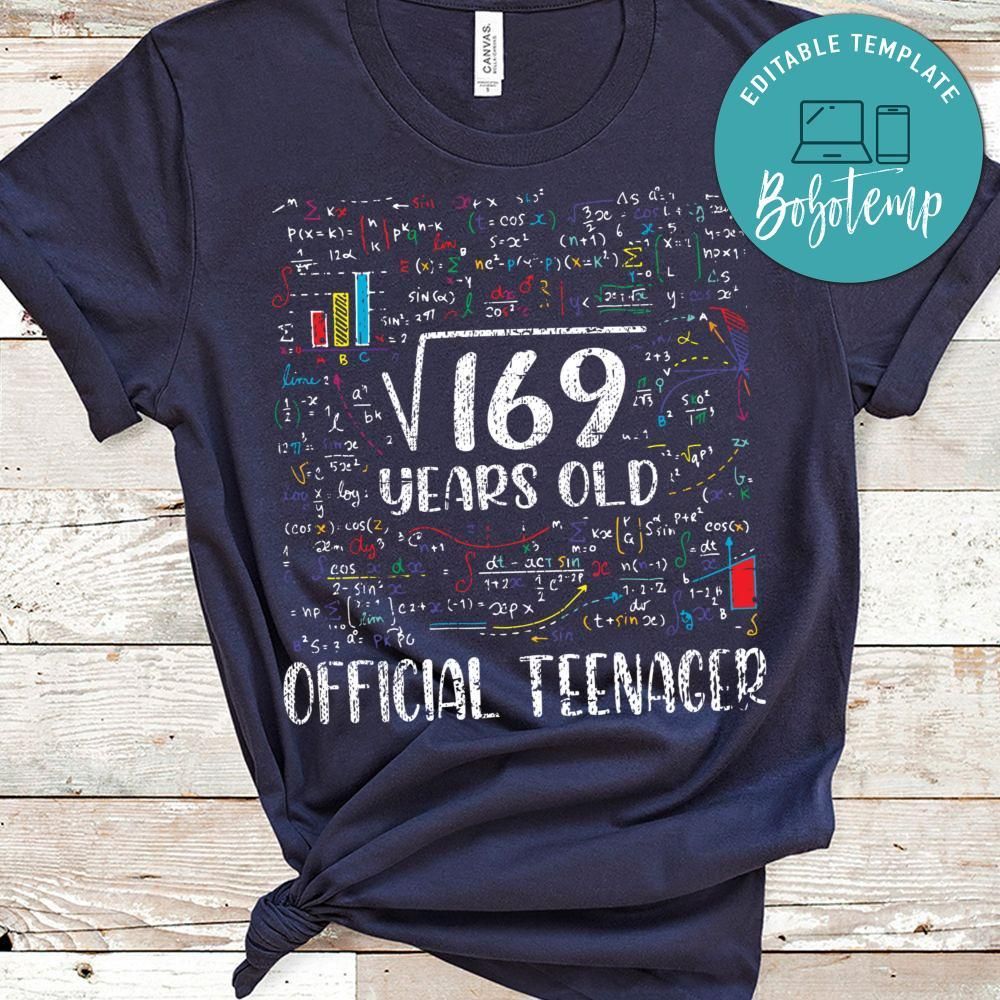 Square Root Of 169 13 Years Old Official Teenager Birthday PNG file template