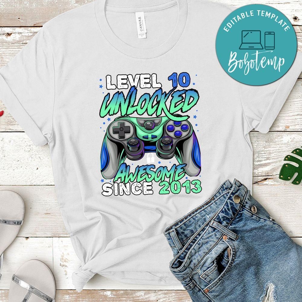 Level 10 Unlocked Awesome Since 20xx 1xth Birthday Gaming Kids PNG file template