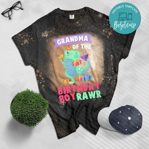 Grandma of the Birthday Boy Rawr Dinosaur Raptor Tee Bleached Shirt