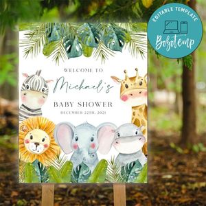 Jungle Safari Baby Shower Welcome Sign Customizable Template Instant Download