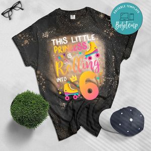 Roller Skate 6th Birthday Bleached Shirt 6 Year Old Girl Party Outfit Bleached Shirt