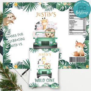 Jungle Safari Wild One Birthday Chip Bag Digital File Instant Download