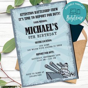 Battleship Invitation Printable Instant Download