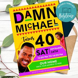 Martin and Gina Birthday Invitation Customizable Template to print at home Instant Download