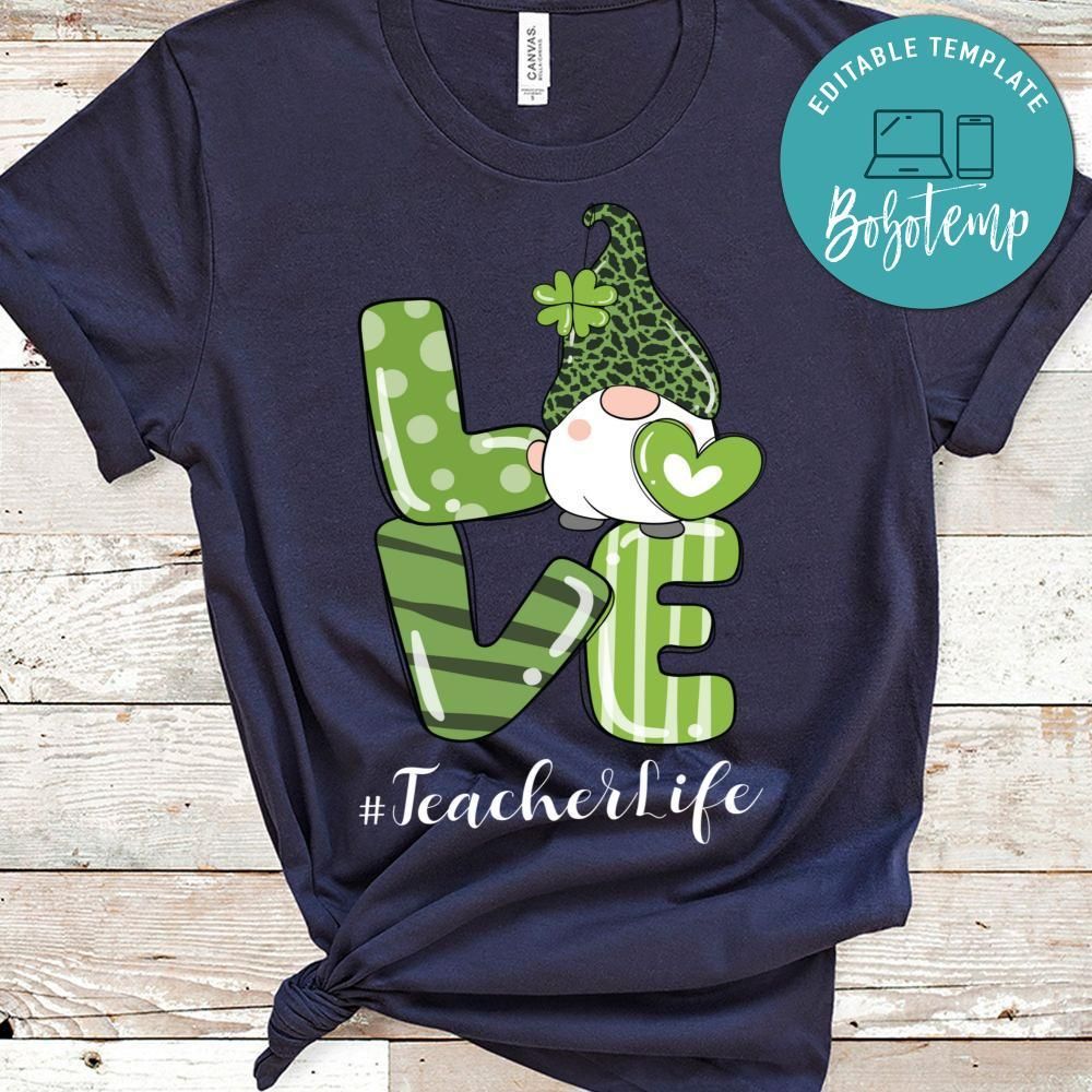 Love Teacher Life Gnome Leopard Shamrock St Patricks Day PNG file template