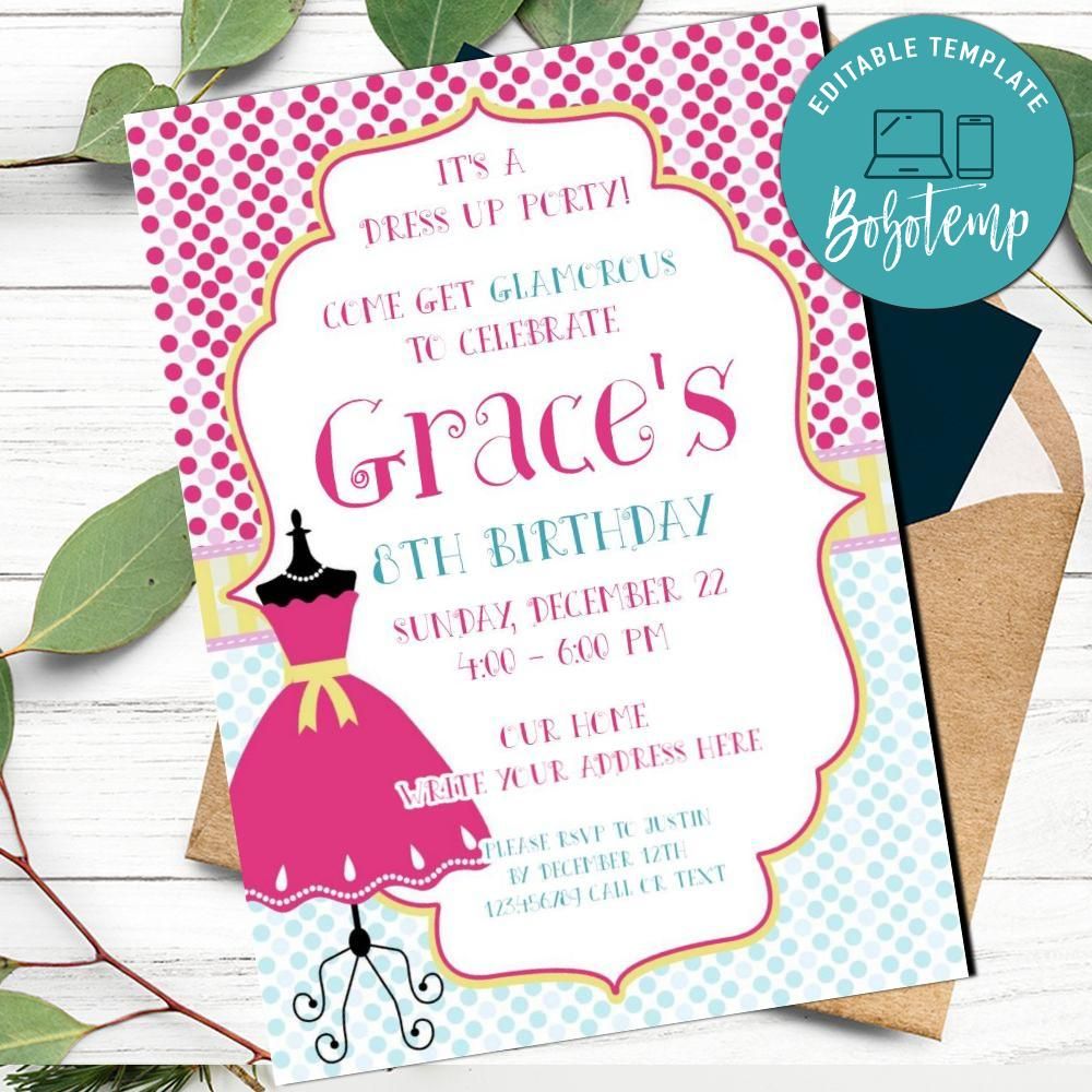 Dress up birthday party Invitation Printable Instant Download Bobotemp