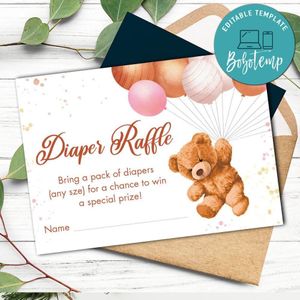 Teddy bear Diaper Raffle Customizable Template to print at home Instant Download