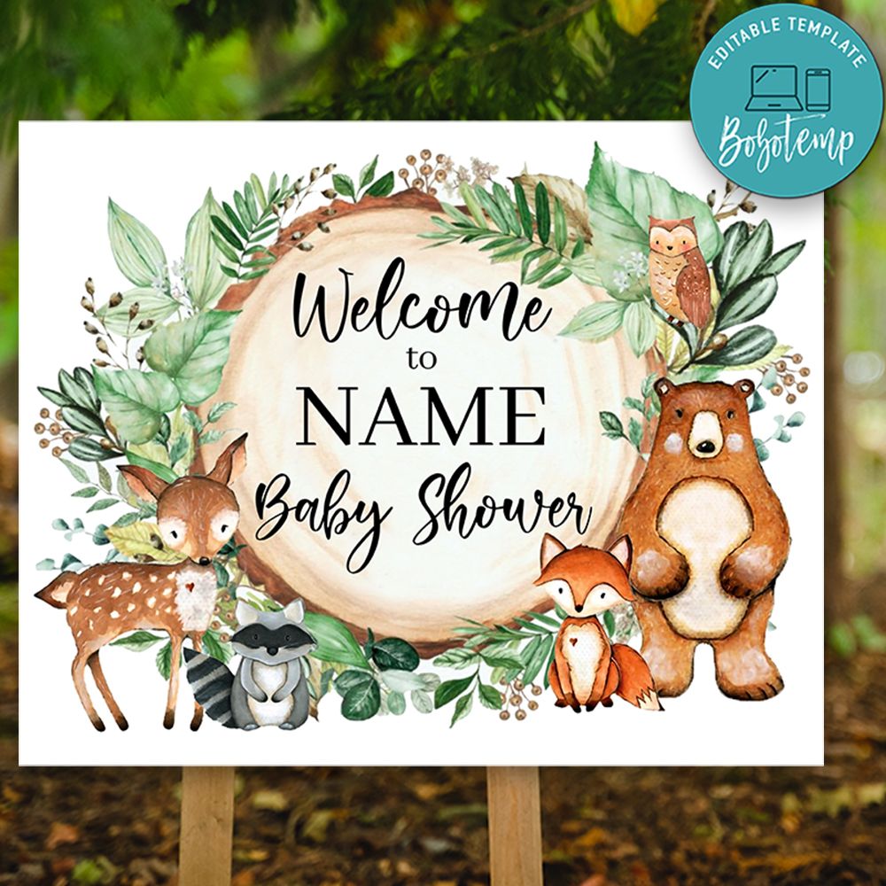 Greenery Woodland Baby Shower Welcome Sign Digital File Printable 