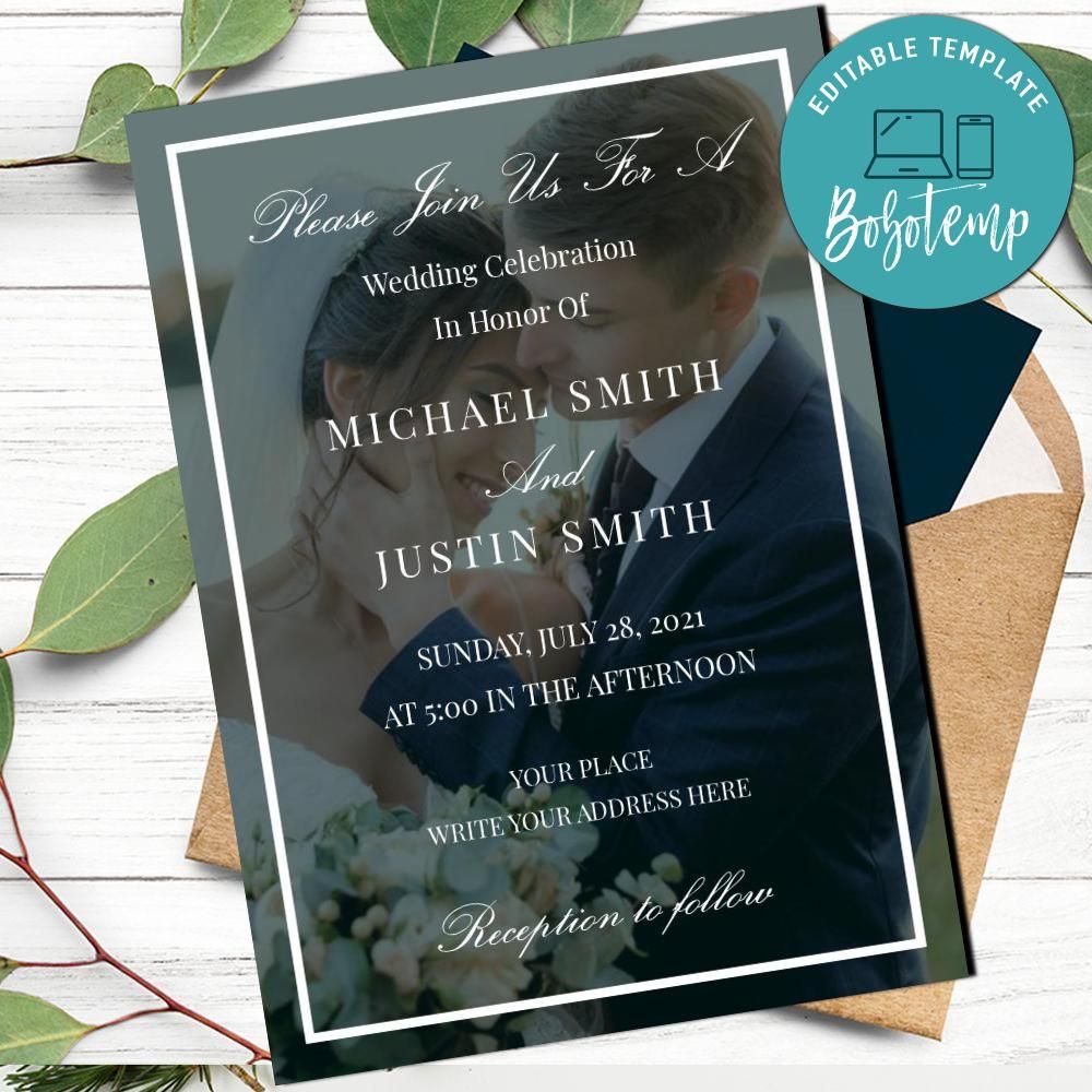 Photo Wedding Invitation Customizable Template to print at home | Bobotemp  Shop, image size:1000x1000