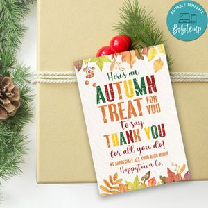 Autumn Treat Thank You Tag Custom Template Instant Download