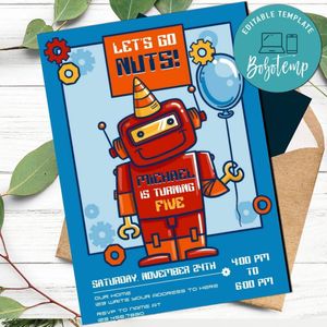 Robot Birthday Party Invitation Customizable Template Instant Download
