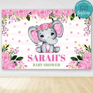 Elephant Welcome girl Party Banner Backdrop Printable Instant Download