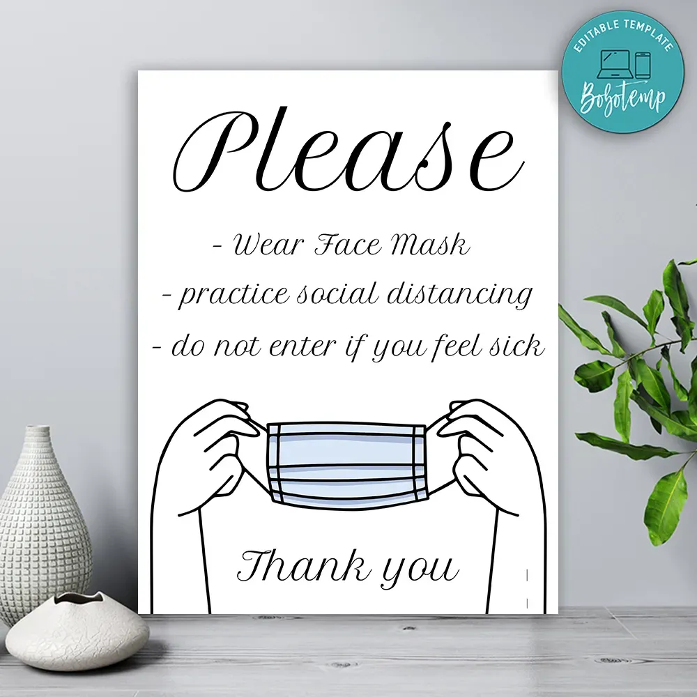 Please Wear Face Mask Printable Office Health Safety Rules Sign Createpartylabels