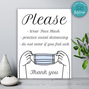 Please Wear Face Mask Printable Office Health Safety Rules Sign Instant Download