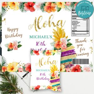 Hawaiian Luau Birthday Chip Bag Digital File Instant Download