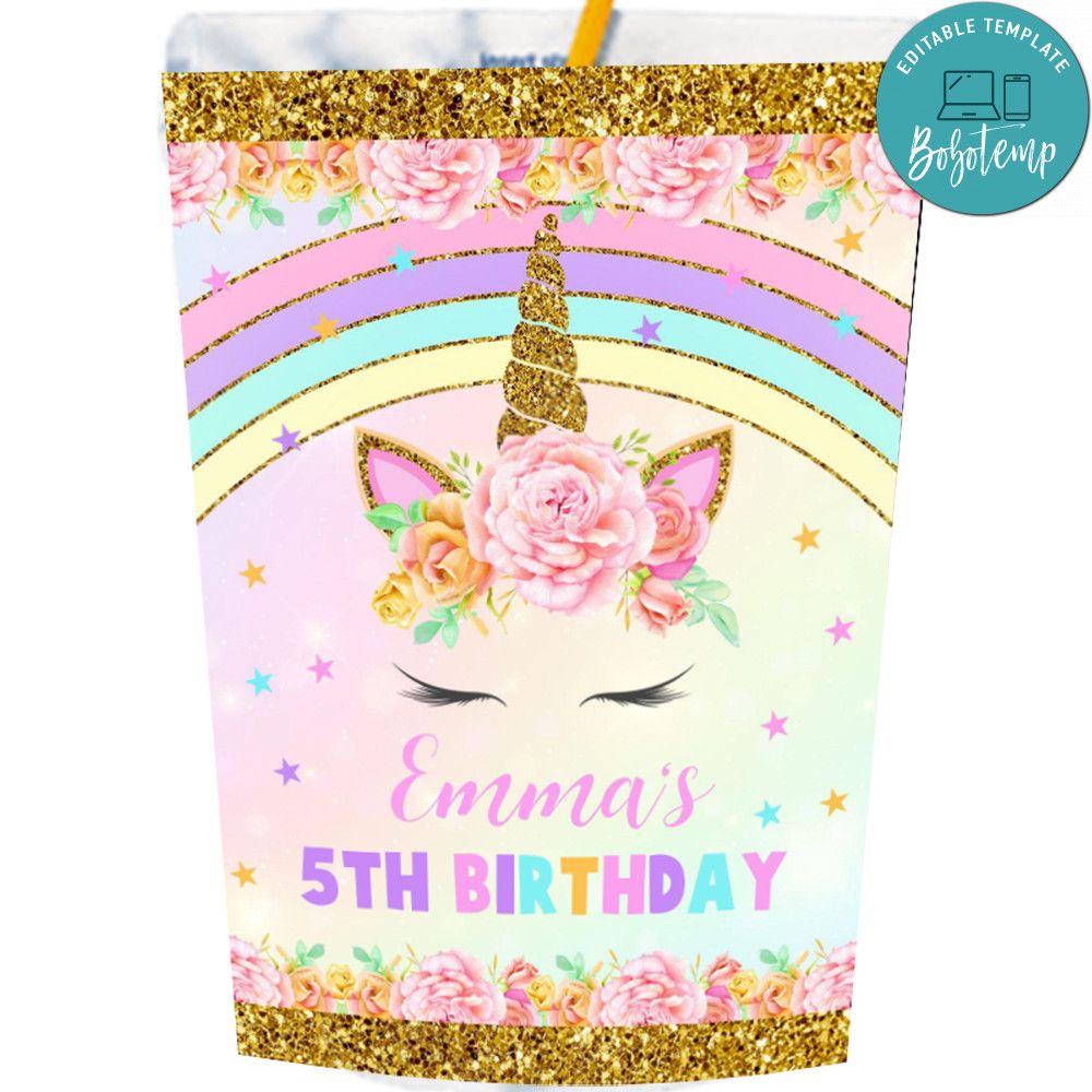 happiest rainbow unicorn capri sun labels digital file printable bobotemp