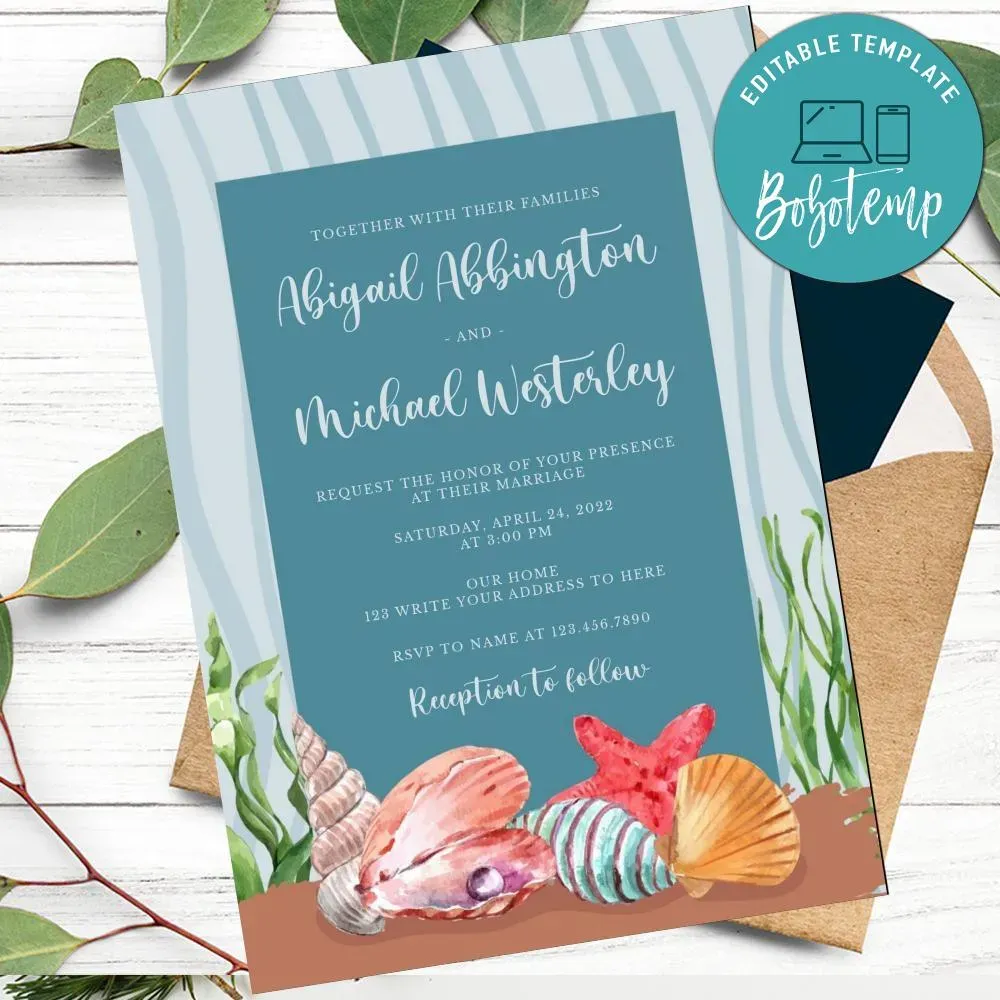 Seashel Wedding Invitation Customizable Template Instant Download ...