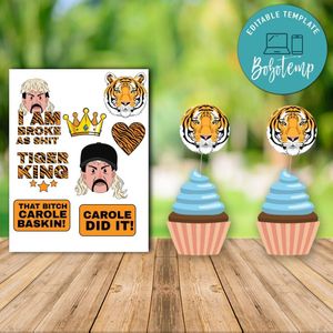 Customizable Tiger King Cupcake Toppers Template Instant Download