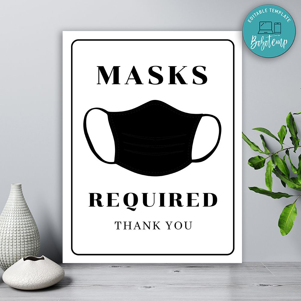 Masks Required Business Window Poster Sign Digital File Printable 