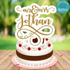 Mr and Mrs Cake Topper for Wedding Customizable Template Instant Download