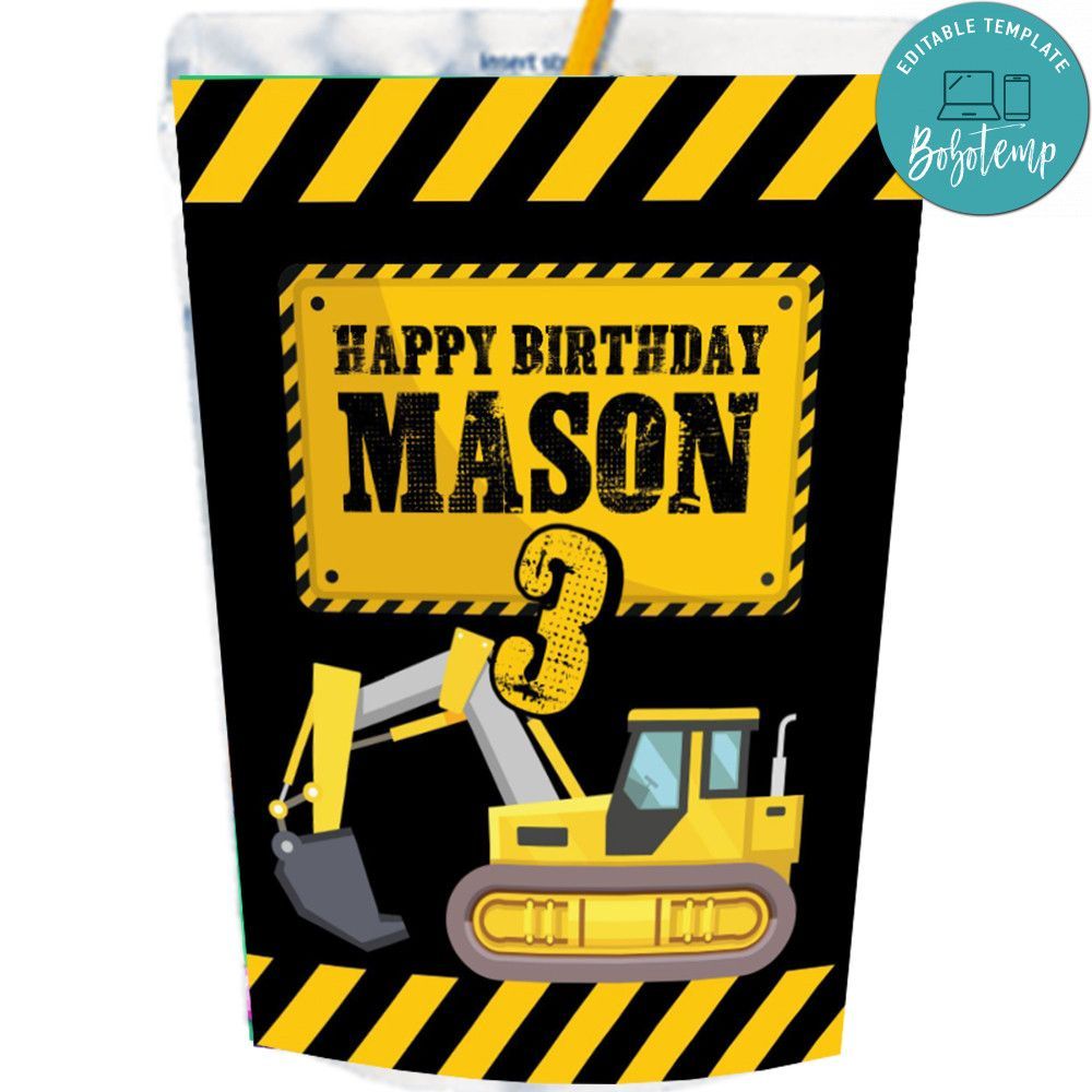 Construction Capri Sun Labels Digital File Printable Instant Download