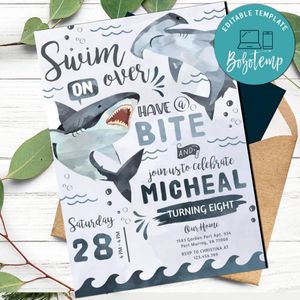 Shark Under the sea Birthday Party Invitation Printable Instant Download