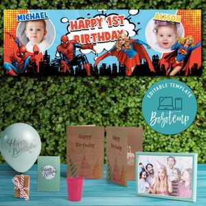 Spider man and Super woman Birthday Banner Printable Instant Download