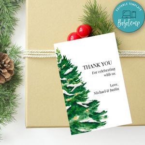 Personalized Winter Evergreen Thank You Tag Template to print at home Instant Download