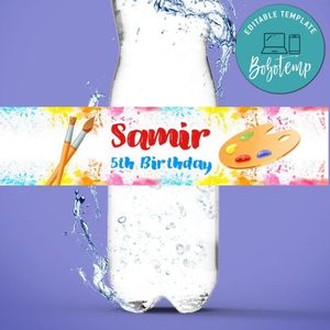 Paint Art Birthday Water Bottle Label Template to Print at Home Instant Download