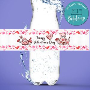 Happy Valentine's Day Water Bottle Label Template to Print at Home Instant Download