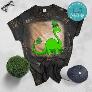 Kid Dinosaur Shamrock St Patrick's Day Bleached Shirt