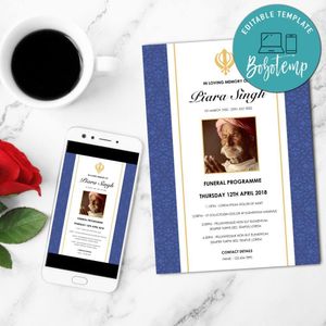 Punjabi Funeral Invite Customizable Template Instant Download