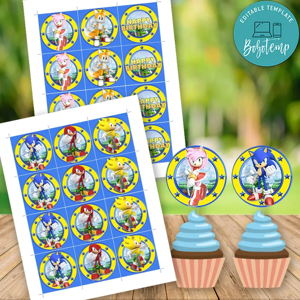 Sonic the Hedgehog Birthday Cupcake Topper Digital File Printable ...