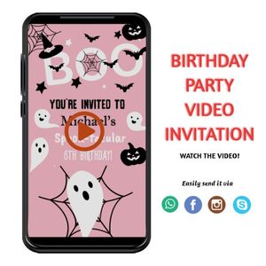 Pink Halloween Video Invitation Digital Template Customizable Instant Download